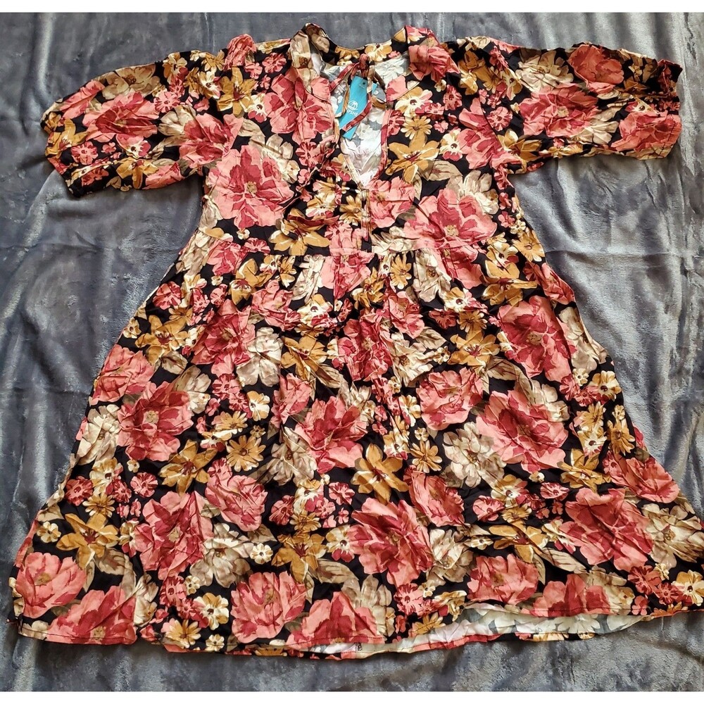 Cupshe Romantic Bouqet Floral Notched Neck Short Sleeve Mini Dress Size S - Picture 3 of 16